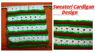 Woolen Sweater Design Three colour woolen cardigan stitching tutorial  sweate design ♥️💚🤍 [upl. by Anigal109]