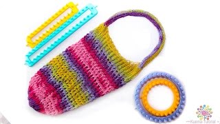 Knitting Loom  Strickring Einkaufsnetz  Netztasche  Tragetasche Anleitung [upl. by Munafo]