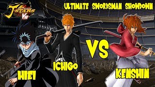 JStars Victory VS  Ultimate Swordsman Showdown Kenshin Himura vs Hiei amp Ichigo Kurosaki 1v2 [upl. by Peacock]