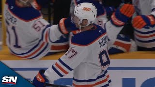 Oilers Connor McDavid Roofs Loose Puck For First Goal Of The Season [upl. by Naired]