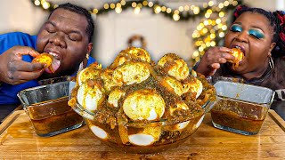 24 BOILED EGGS DRENCHED IN Bloveslife NEW SMACKALICIOUS SAUCE  MUKBANG EATING SHOW [upl. by Nniuqal]