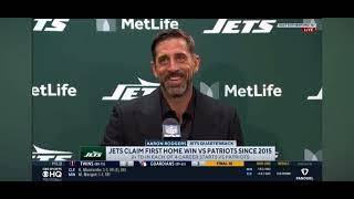 Aaron Rodgers interview on the awkward exchange with Robert Saleh after Jets destroy patriots [upl. by Warwick]