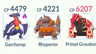 Triple Ground Type Shadow Garchomp Rhyperior Primal GROUDON team in Pokemon GO [upl. by Marlette]