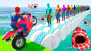 GTA 5 Crazy Ragdolls  Spiderman by Quad Bike On Rainbow Spiders Bridge Spider Shark Jumps [upl. by Mylor26]