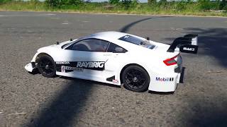 Tamiya Honda NSX Raybrig Concept GT TT02 racing on a closed road [upl. by Ulphia704]