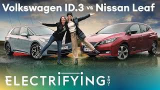 VW ID3 vs Nissan Leaf Indepth review with Ginny Buckley amp Nicki Shields  Electrifying 4K [upl. by Fitts226]