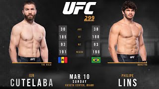 ION CUTELABA vs Philipe LINS Full FIGHT UFC 299 [upl. by Dijam]