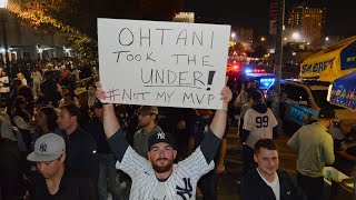 Yankees Vs Dodgers Fans Outside Yankee Stadium Before And After The World Series [upl. by Colas658]