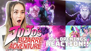 FIRST TIME REACTING to ALL of JOJOs BIZARRE ADVENTURE Openings 111 [upl. by Liva]