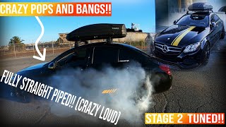 Stage 2 Tuned Mercedes C300 CRAZY POPS AND BANGS [upl. by Dias]