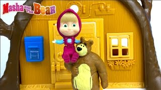 UNBOXING MASHA AND THE BEAR  BEARS HOUSE A PORTABLE PLAYSET amp STORY WITH MASHA SCARED OF LIGHTNING [upl. by Anitap]