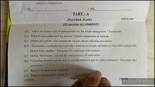 Organisational Behaviour MBA 1st sem previous year question paper [upl. by Osner612]