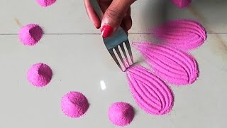 Very easy and quick rangoli using bangles and fork  Easy rangoli designs by Sangeeta [upl. by Selec]