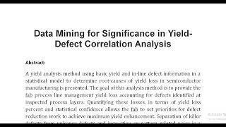 Data Mining for Significance in Yield Defect Correlation Analysis [upl. by Oremoh94]