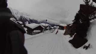 Skiing Through the Village of Bettmeralp at Aletsch Arena Switzerland [upl. by Ahsier]