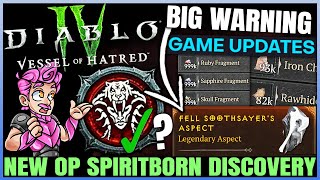 Diablo 4  CONFIRMED New BROKEN Spiritborn Aspect BIG Patch Material Buffs Ancestrals amp More [upl. by Aniz]