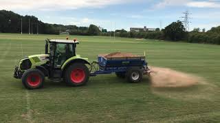 Sports Pitch Maintenance  Spreading Sand Topdressing [upl. by Yenffad]