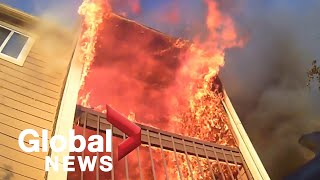 Dramatic footage captures what its like for a firefighter responding to an apartment fire [upl. by Colburn623]