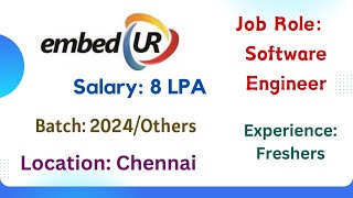 EmbedUR Systems Off Campus Hiring Graduates for the Role of Software Engineer [upl. by Woodall]