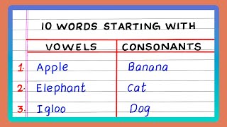 WORDS STARTING WITH VOWELS AND CONSONANTS  WORDS STARTING WITH VOWELS  WORDS STARTING CONSONANTS [upl. by Charron]