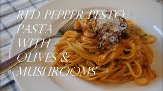 Red Pepper Pesto Pasta  赤ピーマンペストとマッシュルーム、 黒オリーブのパスタ [upl. by Pinsky]