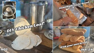 402  Make your own Chicken Loaf sandwich meat and Garlic Bread DITL Off Grid Kitchen  Australia [upl. by Llecrep435]