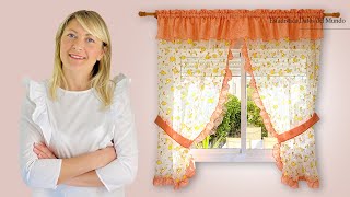 Kitchen Curtain With Ruffles And Valance  Tutorial For Beginners [upl. by Nylacaj]