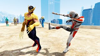 GTA 5 SPIDERMAN POWERFUL BLOWS TO SUPERHEROES HOTEL ROOFTOP BRAWL Falls Ragdolls Moments Ep166 [upl. by Thomasin]