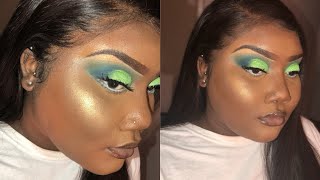 Lime green amp Blue Eyeshadow Tutorial  Darkskin Colorful Eye look [upl. by Rosemaria]