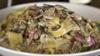 Fresh Pappardelle pasta with Speck and Mushroom [upl. by Tudela]