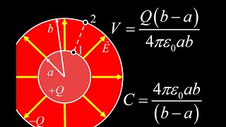 Potential difference and capacitance for the spherical capacitor Spherical Shell Capacitor Pt 2 [upl. by Eboj]