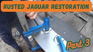 RUSTED JAGUAR RESTORATION Part 3 CUTTING OLD SILL AND FLOOR SHAPING NEW JAGUAR XJ X300 1994 [upl. by Adnihc]