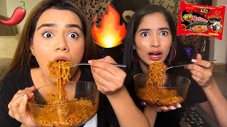 SPICY RAMEN NOODLES CHALLENGE WITH MY SISTER🌶🔥 [upl. by Gut]