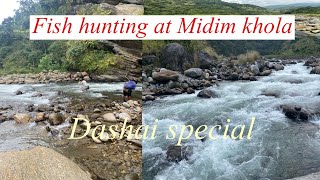 Fish hunting  Midim khola  village life style [upl. by Midas]