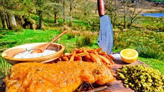 Crispy French Fries with Battered Fish cooked in the WILDERNESS No Talk ASMR cooking [upl. by Ymot]