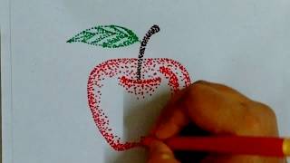 How to draw apple with sketch pen dots POINTILLISM [upl. by Anoyek]