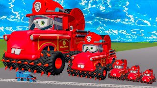 Big amp Small Lightning McQueen Fire Truck Spiked Thorns vs Thomas Trains  BeamNGdrive [upl. by Schonthal]