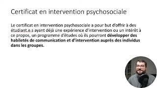 Présentation du certificat en intervention psychosociale [upl. by Lockwood]