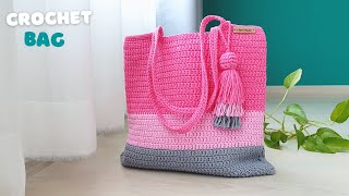 🧶Crochet Tote Bag with Basic Crochet Stitch Double Crochet Make it Wonderful  ViVi Berry Crochet [upl. by Sutsuj296]