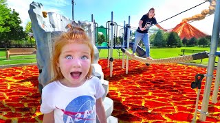 ESCAPE the LAVA MONSTER The Floor is Lava Challenge at a New Park with Mom follow the trail game [upl. by Colwell]