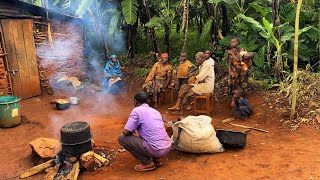 Cooking African Village food for lunchEbitooke and whole goat meatAfrican Village life [upl. by Hutson]