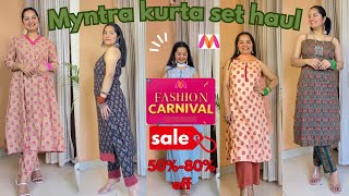 Myntra kurta set haul for college  office wear  myntra carnival sale 50 80 off  Komal bisht [upl. by Pritchett]