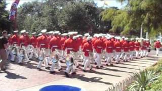 USMC Drum amp Bugle Corps Marching to Marine Corps Square [upl. by Maclaine]