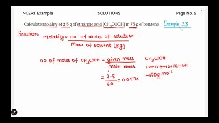 Calculate morality of 25g of ethanoic acid CH3COOH in 75g of benzene [upl. by Eeryn]