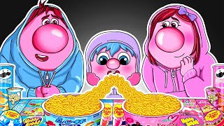 Inside Out 2  Embarrassment Family Convenience Store PINK BLUE Food Mukbang Animation  ASMR [upl. by Haimrej]