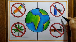 International Day Against Drug Abuse Poster DrawingJune  26 No Smoking and Drinking Drawing [upl. by Airtened197]