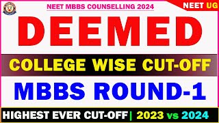 DEEMED MBBS Round1 CutOff 2024 with 2023 Comparision [upl. by Laup652]