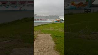 Cruise ship Norwegian Getaway makes its way down Mississippi River in New Orleans to Gulf of Mexico [upl. by Ahsekyt174]