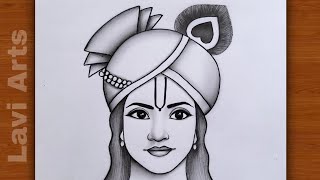 How to draw Shree Krishna Face Easy Pencil Sketch  Krishna Drawing Easy Art Video  Sketch 2024 [upl. by Zelikow180]