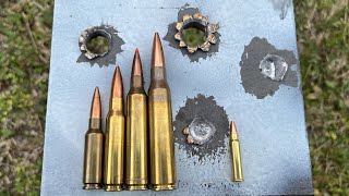 338 Lapua vs 7mm RM vs 308 Win vs 65 Grendel On Steel [upl. by Vargas]